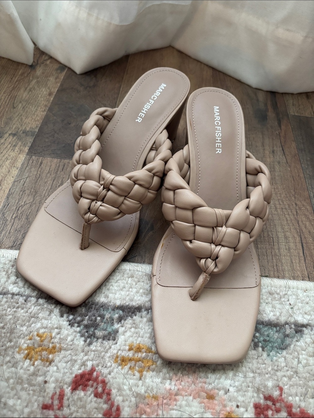 Marc Fisher Nude Braided Toe-Loop Sandals